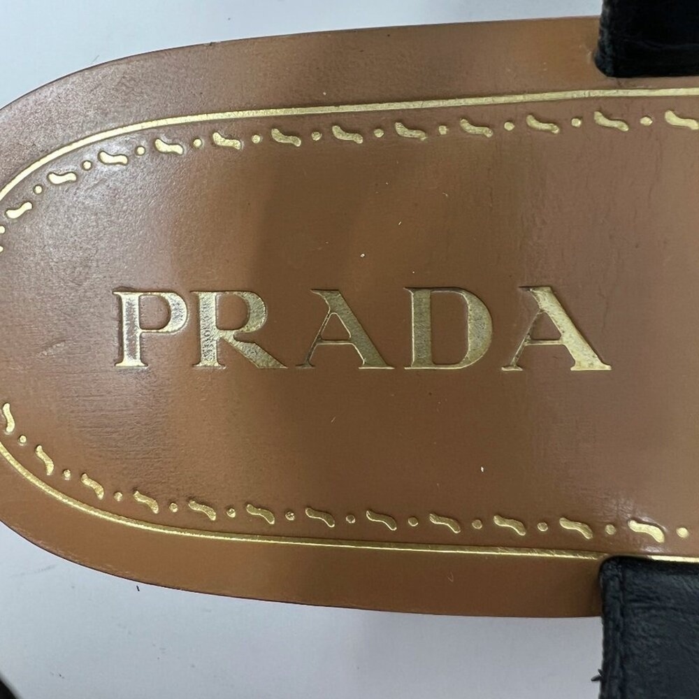 Prada Black Saffiano Leather Flat Thong Sandals Ankle Strap EU 38 Made in Italy - Picture 6 of 10